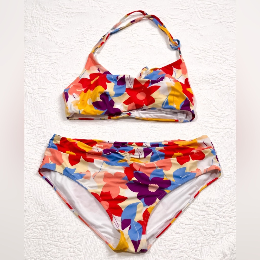 No Boundries Floral Bikini Set w/ Extra Bottoms | Halter Top + 2 Bottoms